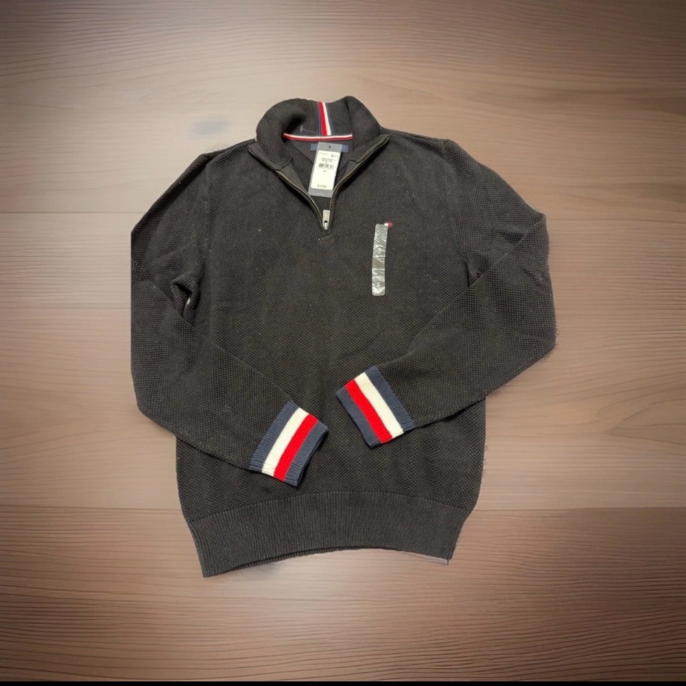 Tommy Hilfiger quarter zip Men's blue Sweater with Red and Blue Accents